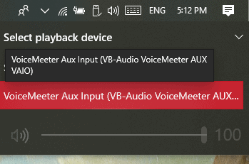 Selecting VoiceMeeter as Windows playback device