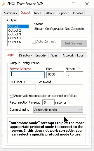 Shoutcast Source DSP Connecting